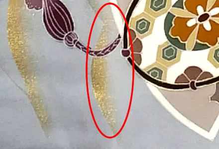 着物シミ抜き事例：金加工 After